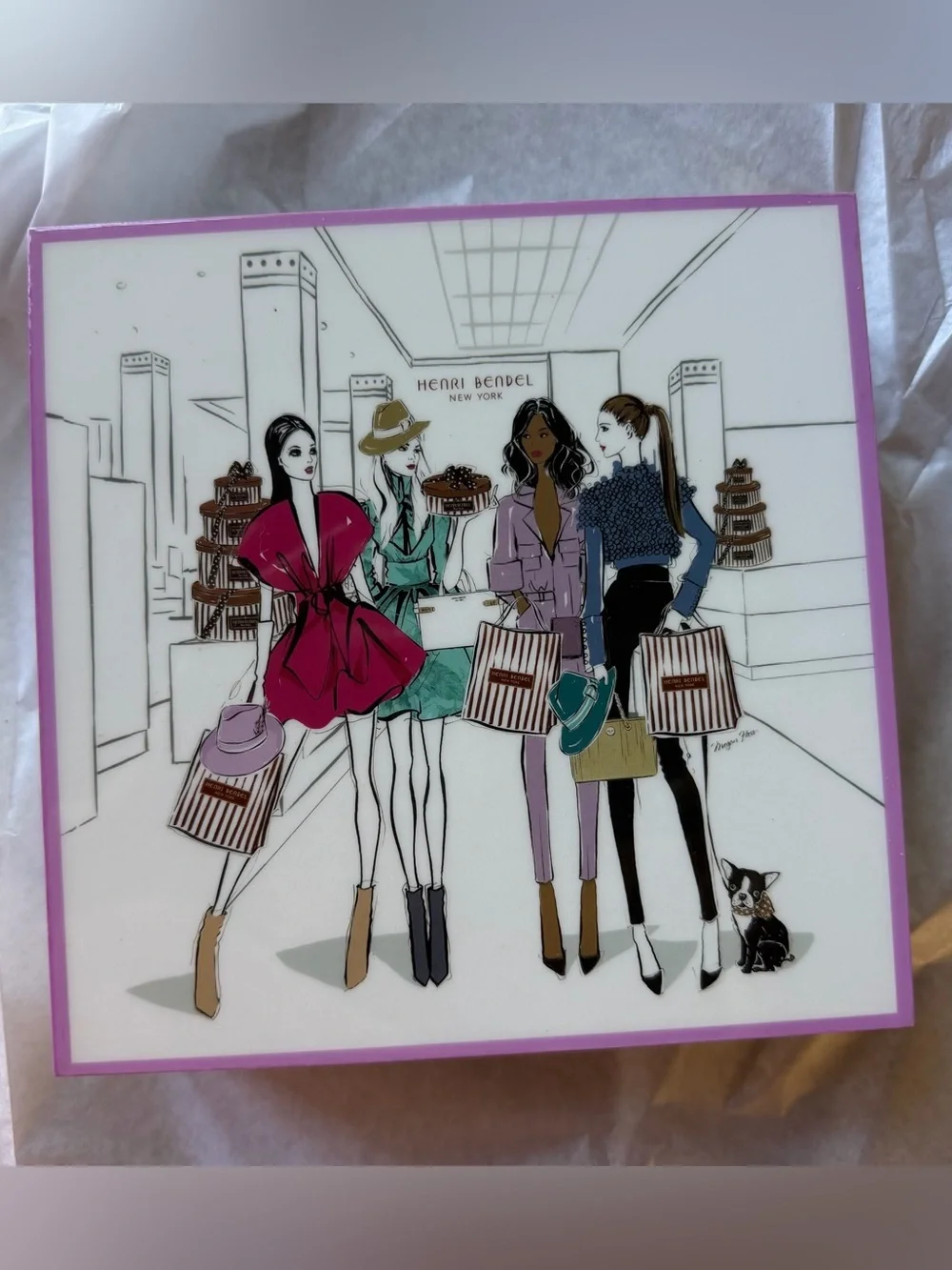 Henri Bendel Pink and White Illustrated Jewelry Box